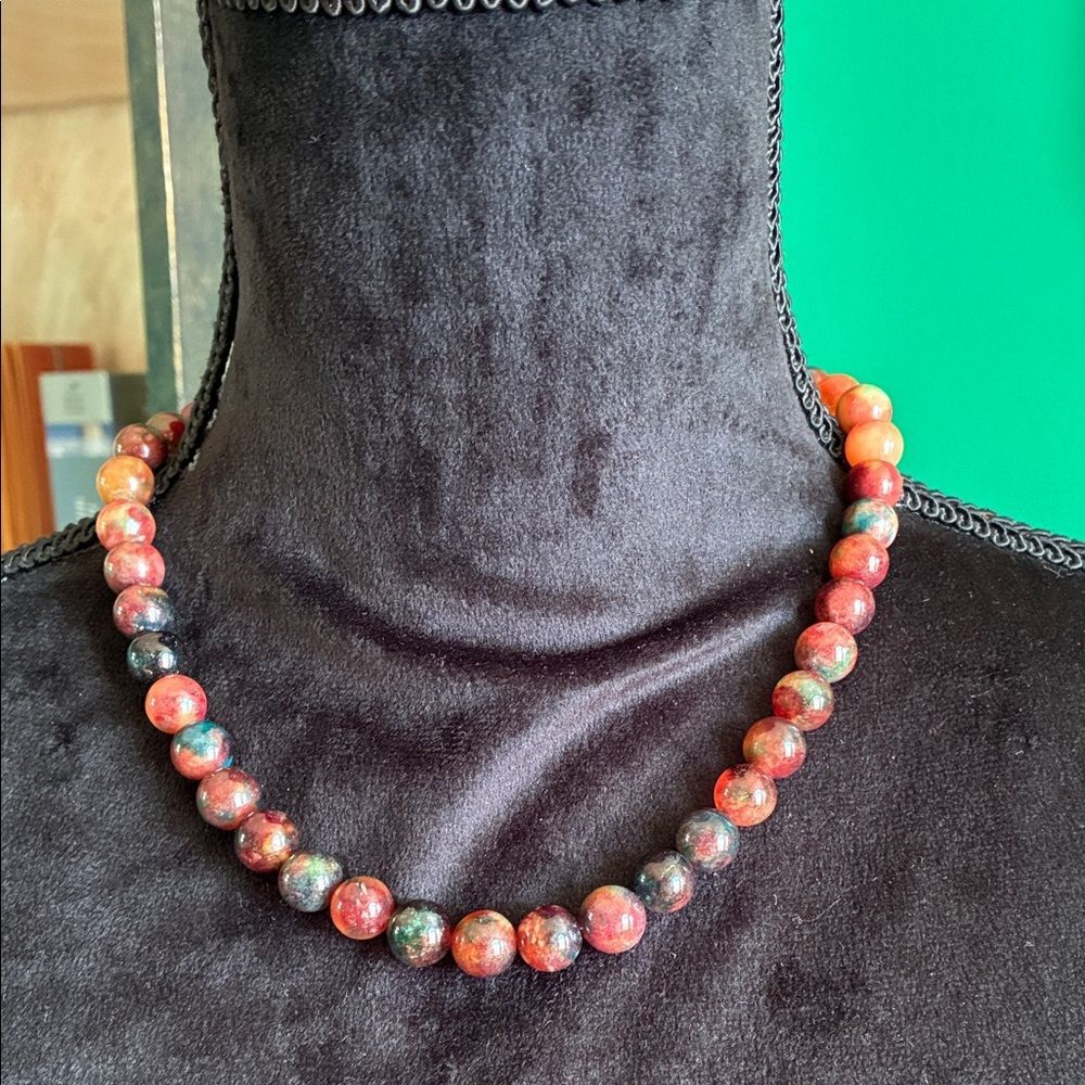 NWT Multi Agate stones beaded necklace in 925 Sterling Silver 18" boho gypsy